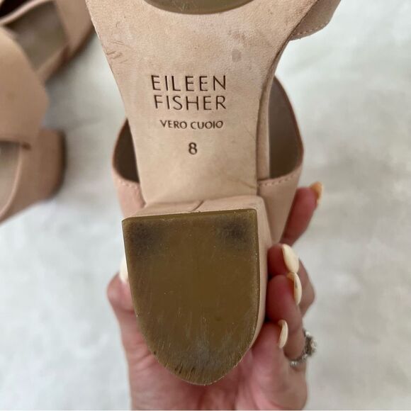 Eileen Fisher Nubuck Doe Suede Heeled Sandal Heels 8 blush tumbled block - Picture 6 of 6